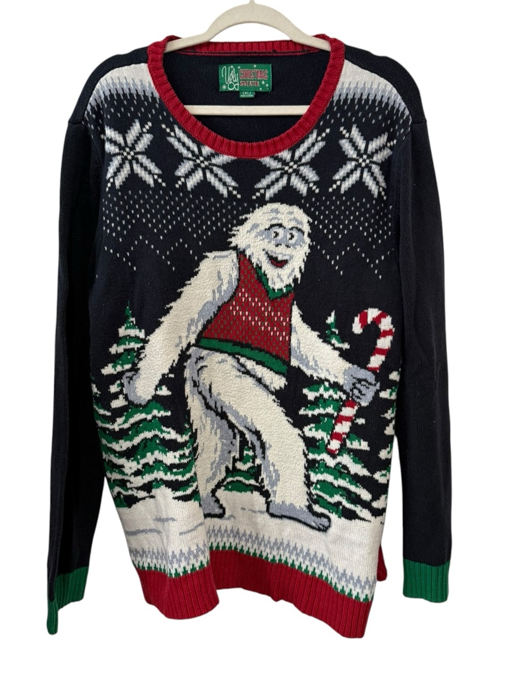 Ugly Christmas Sweater Yeti Bigfoot Candy Cane Snowflake Unisex XL
